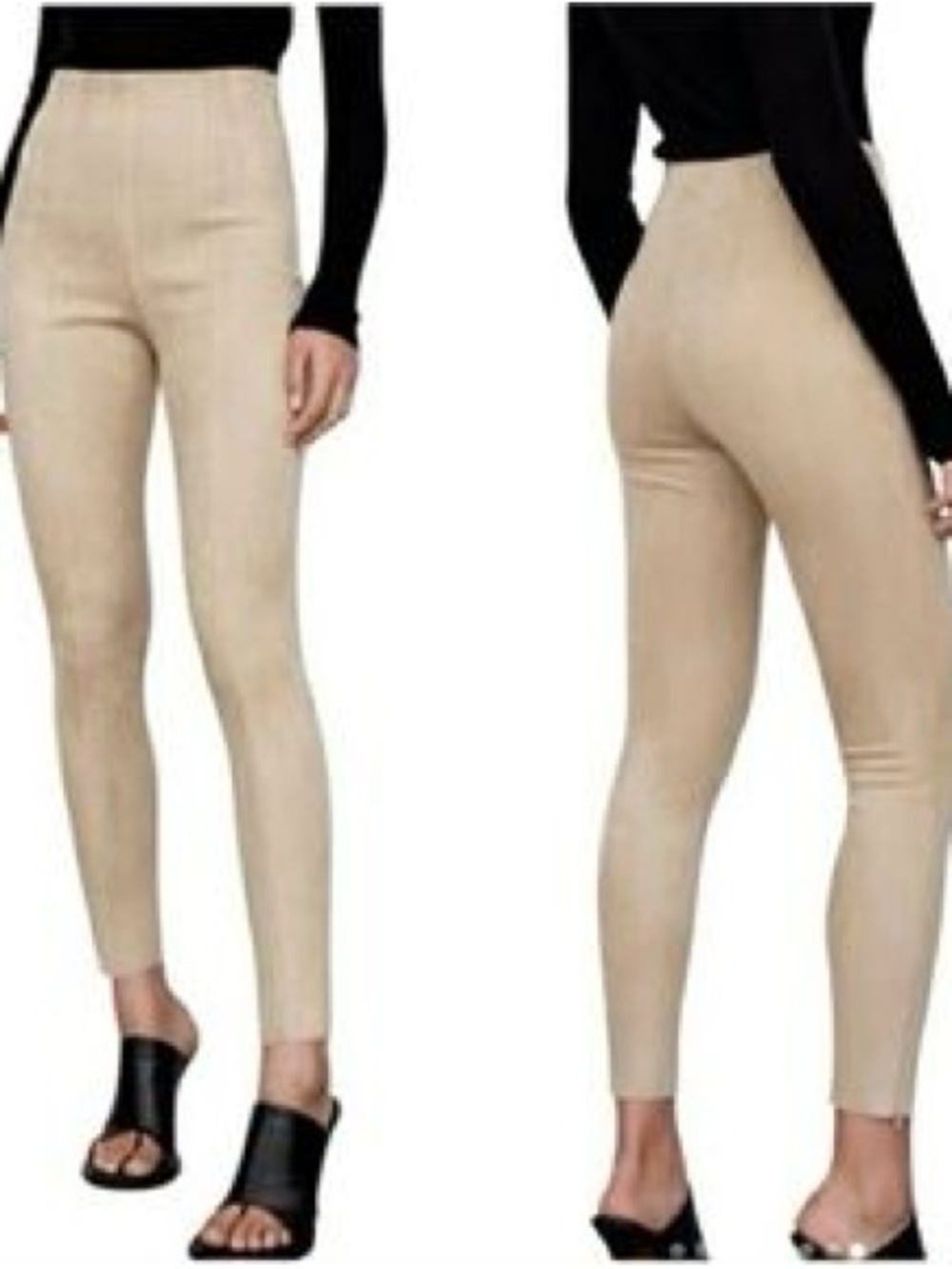 Zara Faux Suede High-Waist Leggings in Light Beige with Zip bottoms size Medium